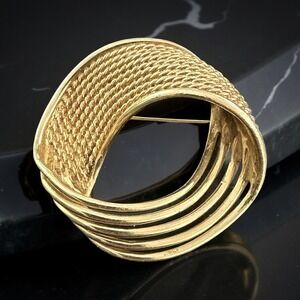 VTG Marcel Boucher Signed‎ Brooch Gold Tone Modernist Swirl MCM Statement #5929